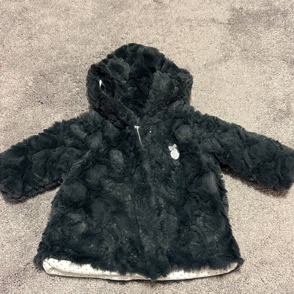 3pommes Black Faux Fur Kids Puffer Jacket